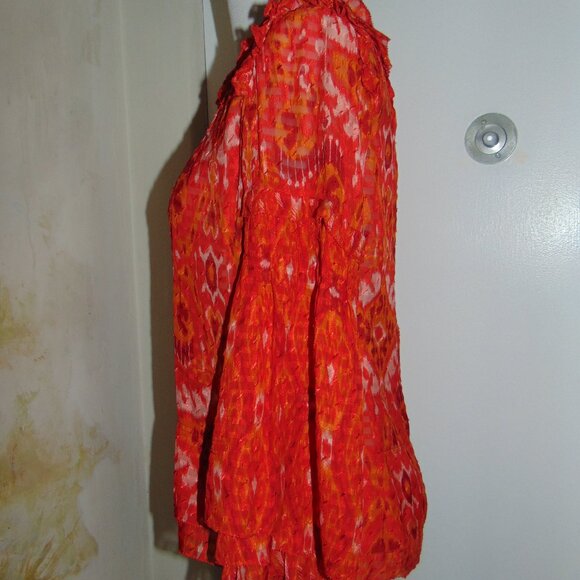 Tory Burch Womens Silk Long Sleeve Ruffle Neck Blouse Top Boho Orange Red Size 6 - Picture 5 of 9